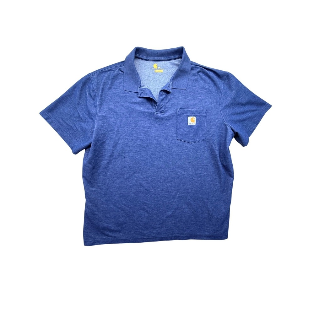 Carhartt Polo Shirt Mens 2XL Original‎ Fit Blue Pocket Logo Workwear